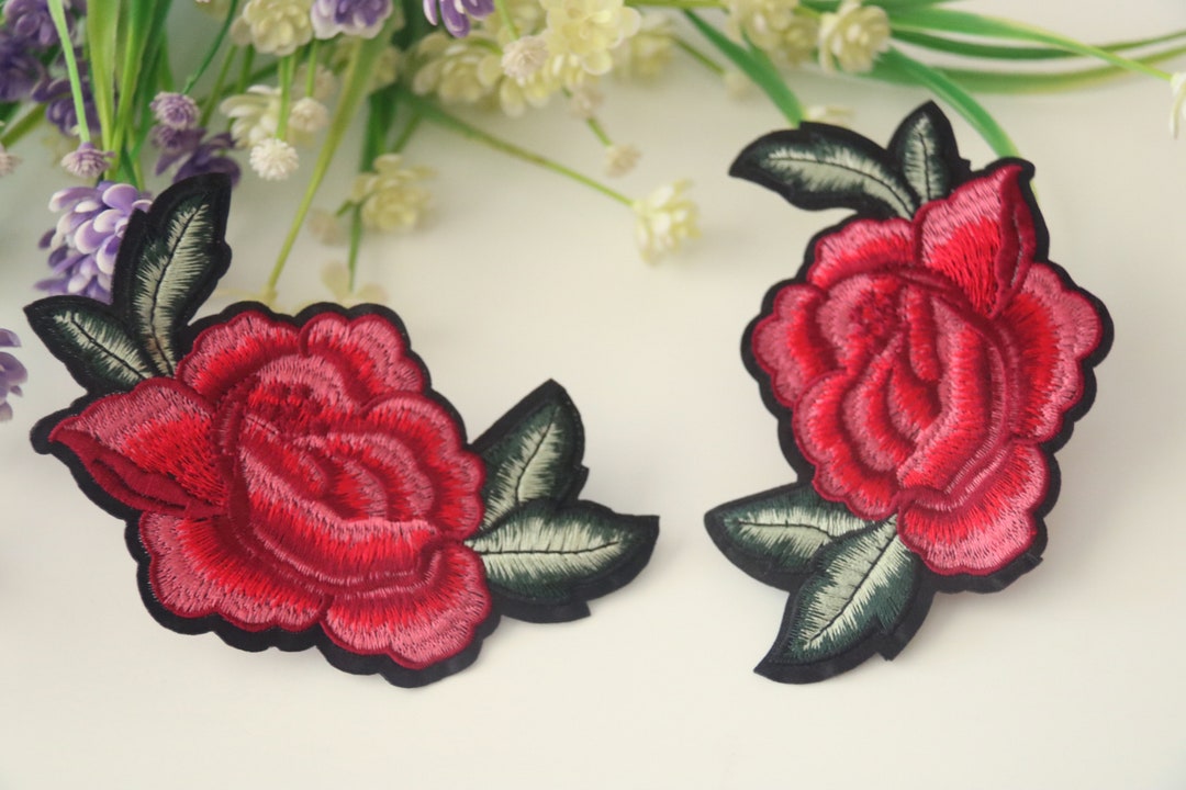 Rses Patch A Pair of Red Roses Patch, Flower Patch, Iron on Patch, Embroidered ...