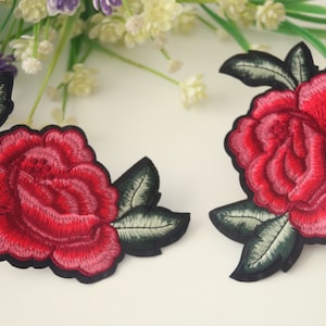 a pair of red roses patch, flower patch, iron on patch, embroidered patch, funny patch, cool patch, for vest, for tote bag