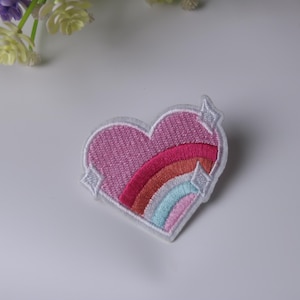 rainbow pink heart patch, iron on patch, embroidered patch, funny patch, cool patch, for vest, for tote bag