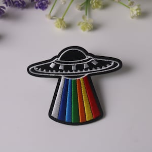 UFO patch, rainbow , Alien, iron on patch, embroidered patch, funny patch, cool patch, for vest, for tote bag