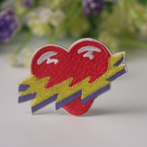 red shocking heart patch, iron on patch, embroidered patch, funny patch, cool patch, for vest, for tote bag