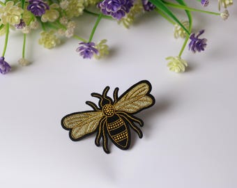 gorgeous high-end bee patch, bumble bee patch,  iron on patch, embroidered patch, funny patch, cool patch, for vest, for tote bag