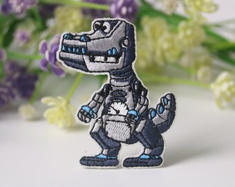 Remendo de dinossauro mecânico, remendo T-rex, remendo de ferro, remendo bordado, remendo engraçado, remendo legal, para colete, para sacola