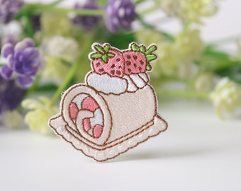 Erdbeer Kuchen Rolle Flicken, Bügelbild, Keks Aufnäher, Keks Aufbügler, Keks Aufnäher, lustiger Patch, für Weste, für Tasche