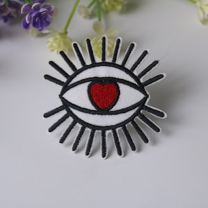 evil eye patch, red heart patch, iron on patch, embroidered patch, funny patch, cool patch, for vest, for tote bag