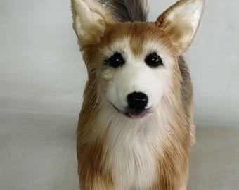 Perro de peluche Corgi realista, animal de peluche de aspecto natural, felpa, pelo de poliéster, relleno de algodón.