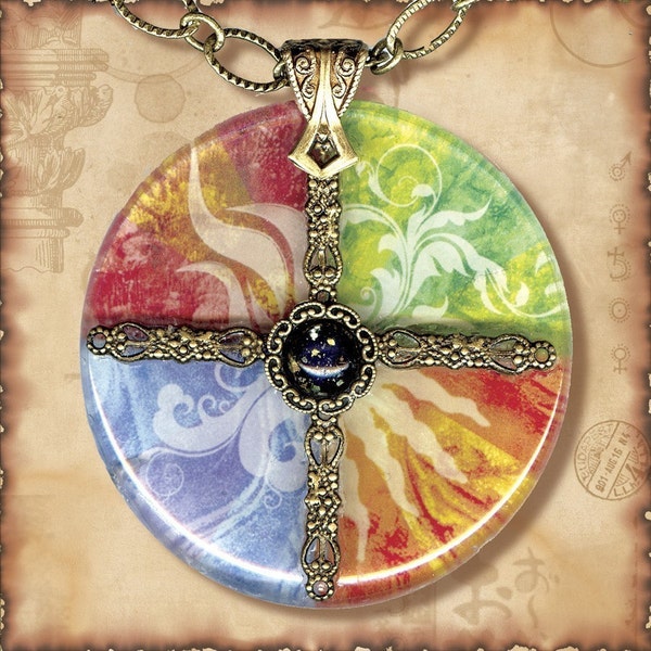 Earth, Water, Air, Fire Charm Glass Necklace - Symbolz- The Ancient Mysteries Collection -  The Four Elements