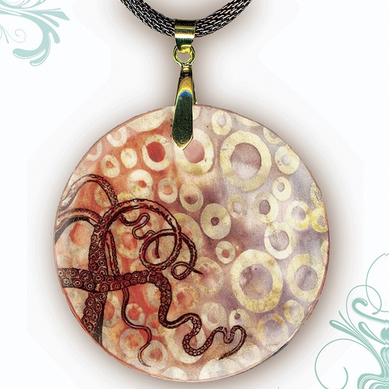 Octopus Necklace Reversible Glass Art Aquaforms Octo Brown Etsy 
