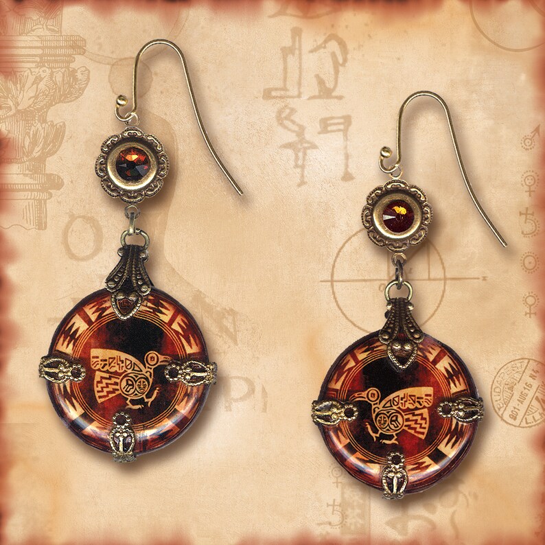 Aztec Mayan Calendar Earrings Two Sided Glass Earrings Etsy
