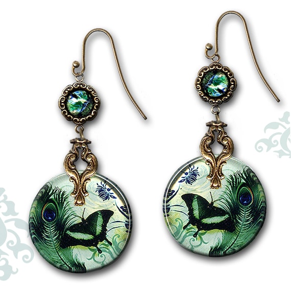 The Alhambra Collection Teal Butterfly Glass Earrings Voyageur Teal Flight of the Butterfly