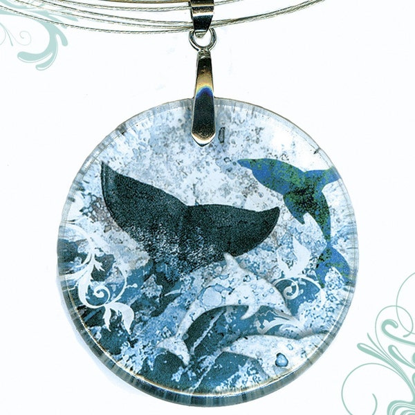 Whale Necklace - Reversible Glass Art - AquaForm - Deep Sea Rising