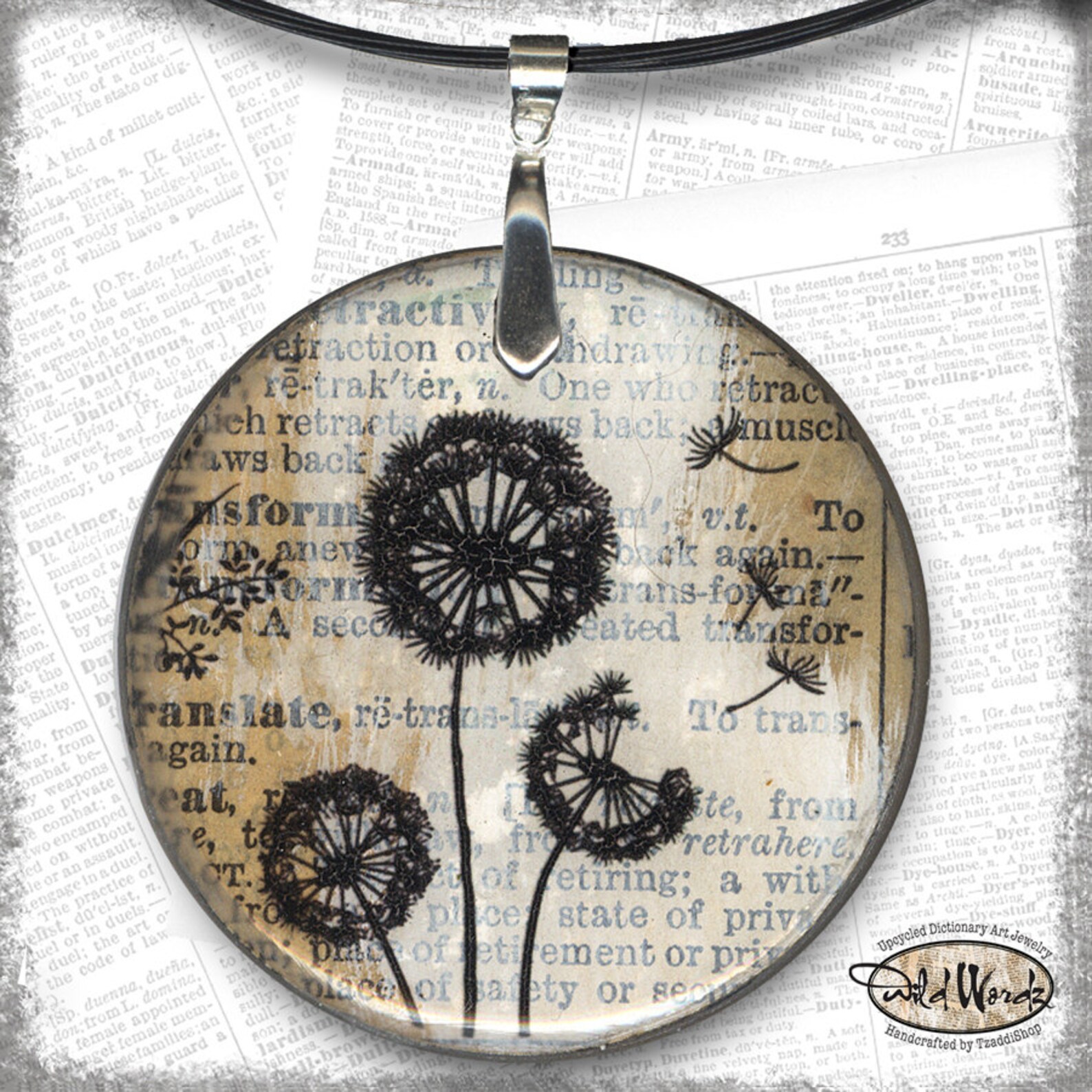 Dandelion Dreams Glass Necklace Dictionary Glass Art Etsy