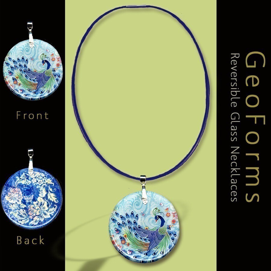 Peacock Necklace Reversible Glass Art Necklaces Geoforms Etsy