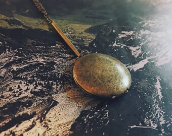 long locket necklace - antiqued brass