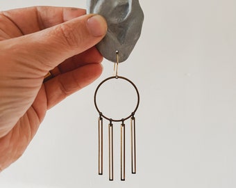 brass drop earrings | dreamcatcher inspired design | dangle brassy metal | modern everyday brass jewelry | portland | iheartmies