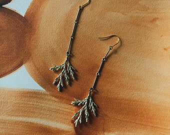 brass twig branch earrings | conifer tree chain dangle earring  | cedar fir tree  | nature inspire earring | portland | IHEARTMIES