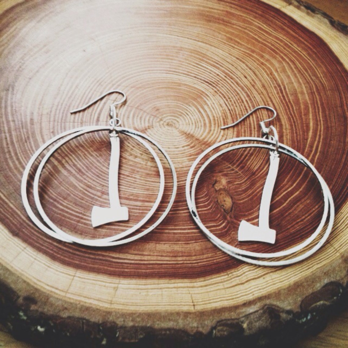 Hoop Earrings Silver Axe Earrings Ax Axe Jewelry Etsy