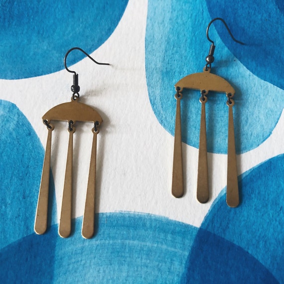 brass umbrella rain raindrops earrings | mobile earrings | drop dangle brass earrings | portland oregon | iheartmies brass jewelry