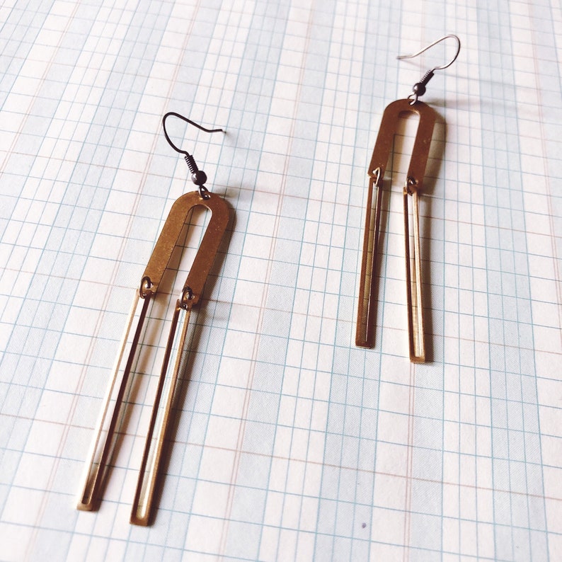 Brass Rainbow Earrings With Brass Bars Mobile Earrings Etsy