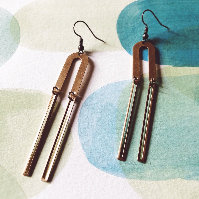 Brass Rainbow Earrings With Brass Bars Mobile Earrings Etsy