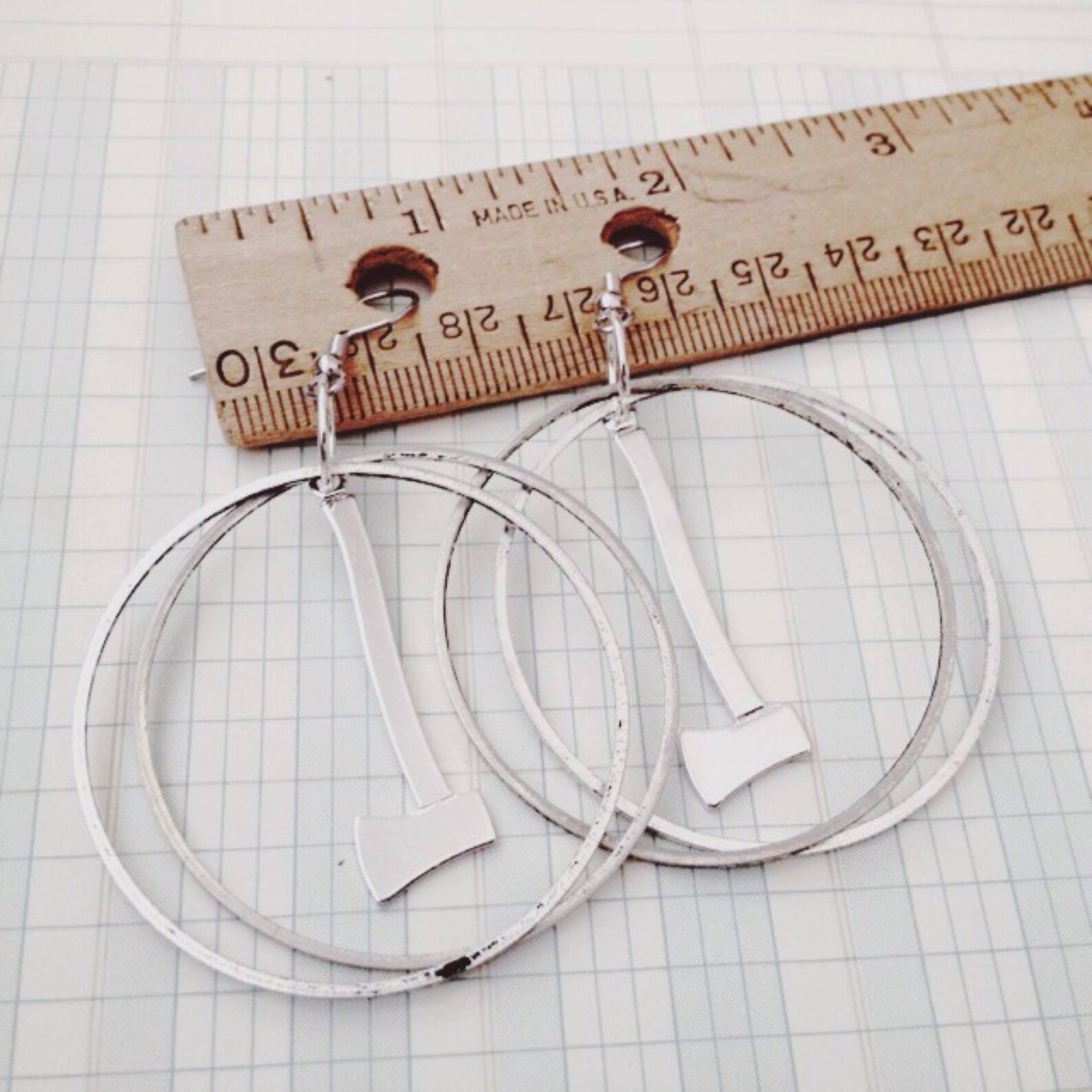 Hoop Earrings Silver Axe Earrings Ax Axe Jewelry Etsy