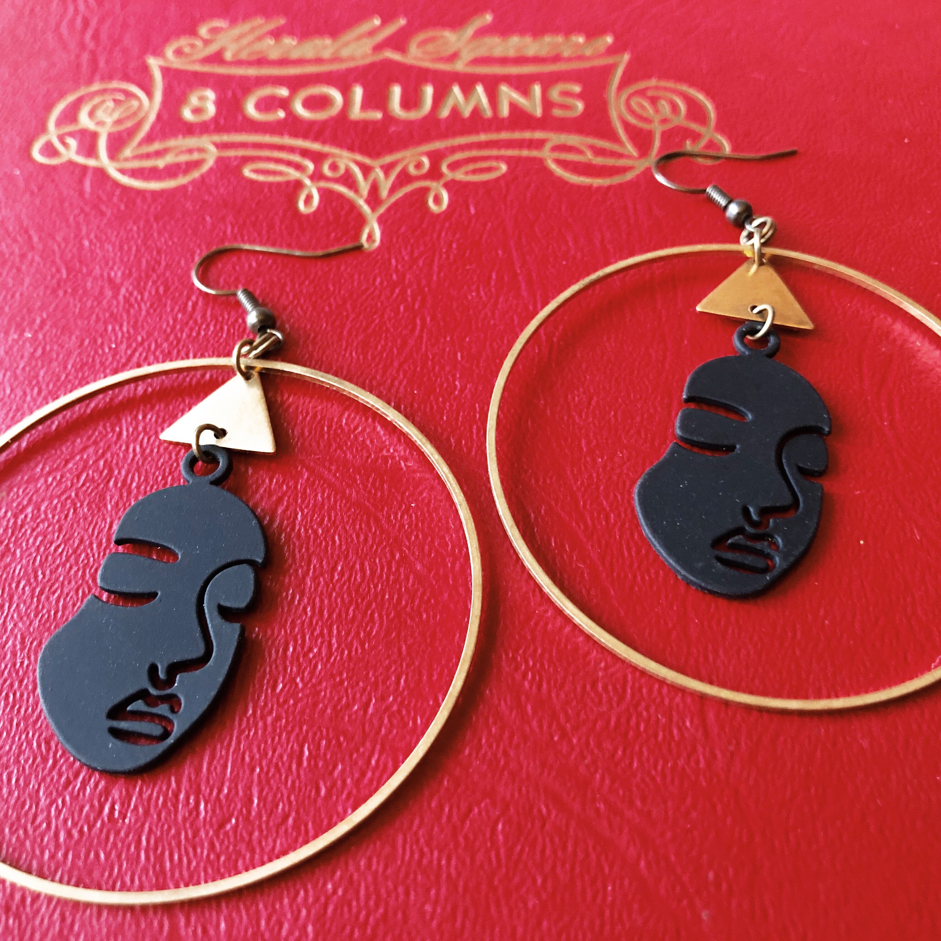 Face earrings Black and brass earrings profile head Etsy