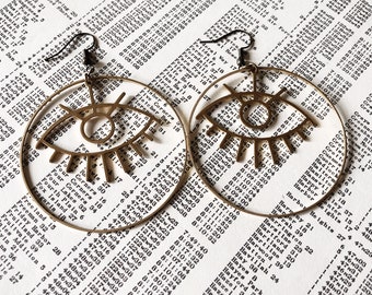 golden eye hoop earrings | big brass evil eye earrings | gift for artist | portland oregon | iheartmies | cheer up gift
