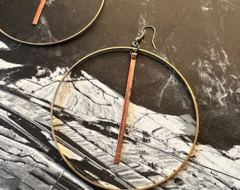 large brass hoop earring copper mixed metal  simple modern minimalist drop dangles | iheartmies portland oregon | statement earrings