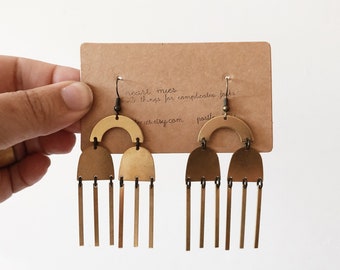 brass dangle earrings | rainbow cloud rain earrings  |  mobile earrings | drop dangle brass earrings | portland  |  brass jewelry 30mm