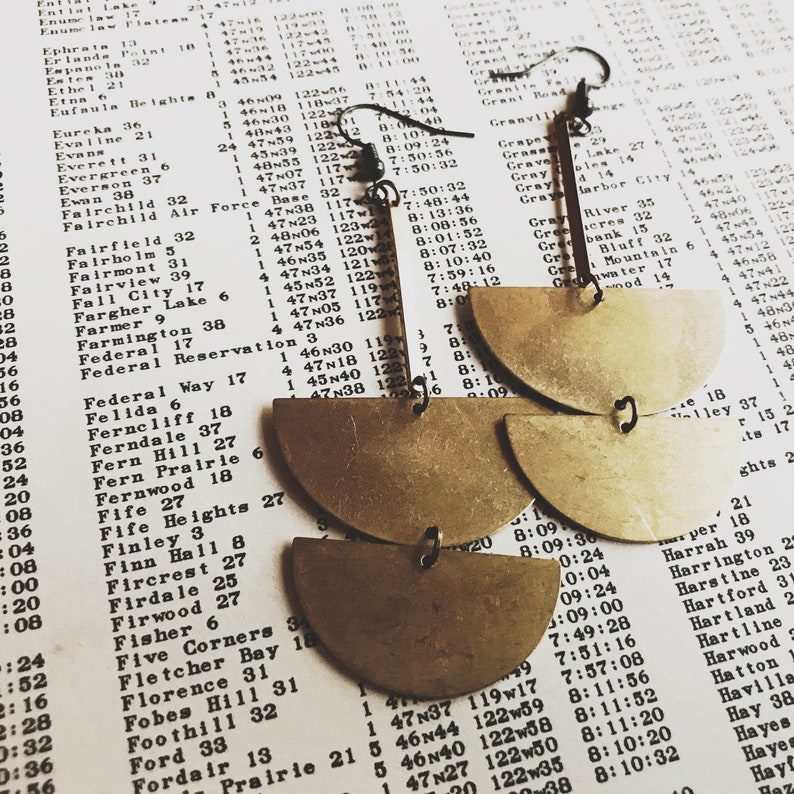 moon brass drop earrings half moon semi circle lunar dangle brassy metal modern everyday bronze jewelry portland iheartmies image 9