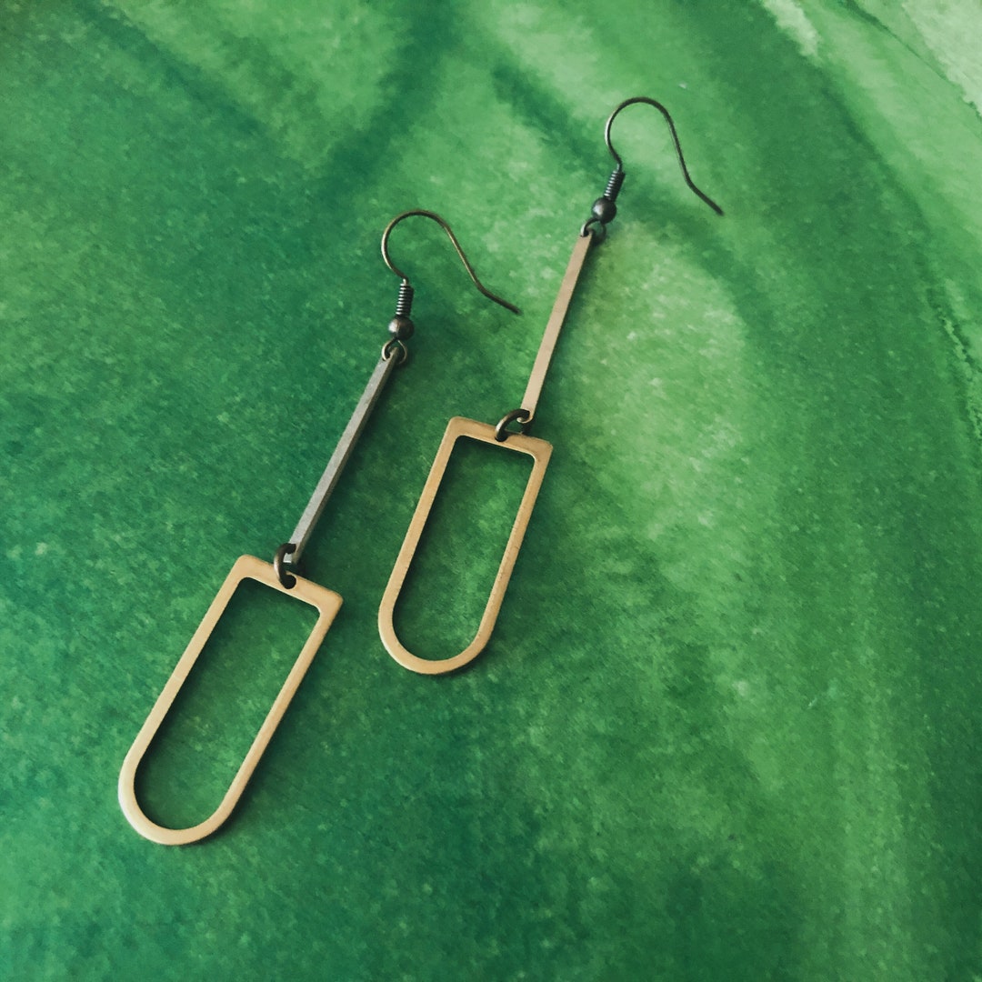 Brass Earring Simple Brass Earring Bar Earring With Hoop Etsy