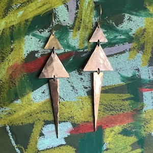 Hammered Brass Triangle Earrings | Textured Bronze Drop Dangle | Lightweight Modern Minimalist Jewelry | portland oregon | iheartmies