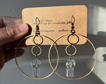 large hoop earrings | glass and brass style | lightweight earrings |  sphere orb glass ball earrings |  Portland Oregon  |  iheartmies