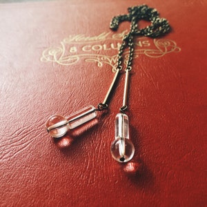 brass lariat necklace with glass round beads | bronze bars cable chain | long dynamic fidget jewelry | iheartmies | portland oregon