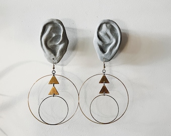 large brass hoop earrings with triangles | multi hoop design | modern minimalist drop dangles | iheartmies oregon | statement mobile earring