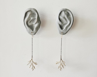 brass twig branch earrings | conifer tree chain dangle earring  | cedar fir tree  | nature inspire earring | portland | IHEARTMIES