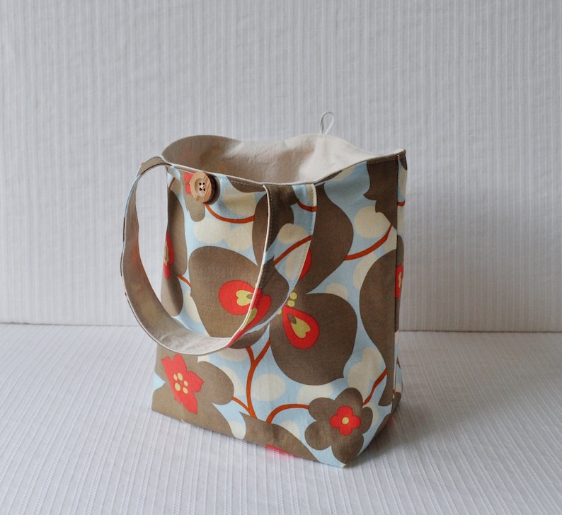 Blue and Gray Floral Tote Simple Lunch Bag Knitting Project Bag