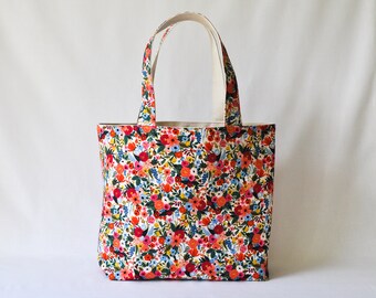 Petite Garden in Cream Rifle Paper Co Tote, Large Tote Bag, Tote Bag with Pockets