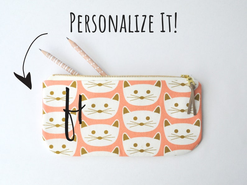 Cat Lover Gift Pencil Case with Gold Zipper Cat Pencil Pouch