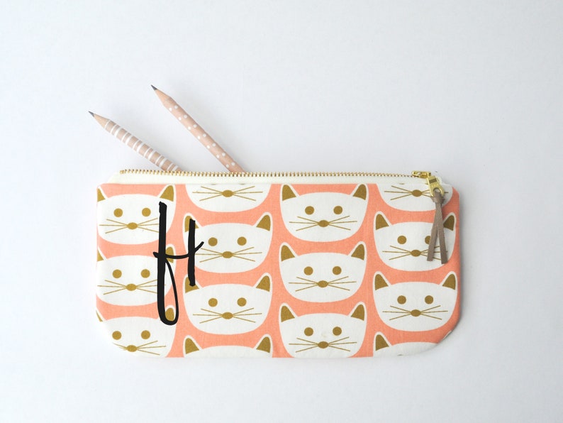 Cat Lover Gift Pencil Case with Gold Zipper Cat Pencil Pouch