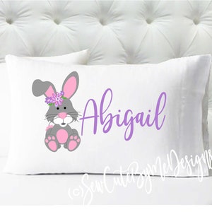 Personalized Bunny Pillowcase: Girls Standard Size Microfiber Pillow Case