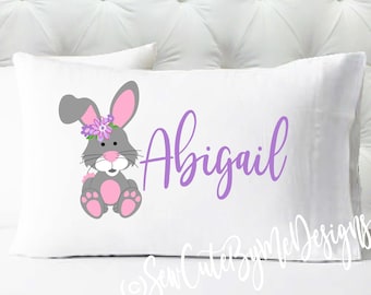 Personalized Girls Pillowcase - Bunny Pillow Case - Kids Pillowcase - Standard Size Pillowcase - Pillow Cases - Rabbit