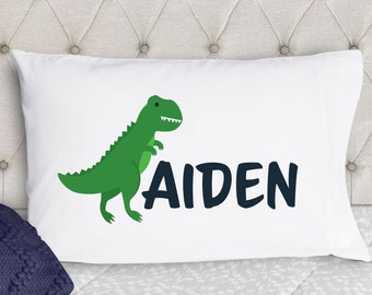 Personalized Boys Pillowcase - Dinosaur Pillow Case - Navy and Green - Kids Pillowcase - Pillow Cases