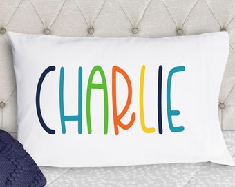 Personalized Pillowcase - Rainbow Navy Teal Green Orange Pillowcase - Kids Pillow Cases - Kids Pillowcase - Standard Size Pillow Case