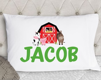 Personalized Boys Pillowcase - Farm Animals Pillow Case - Kids Pillowcase - Pillow Cases