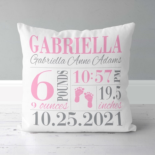 New Baby Gift Personalized Girls Birth Announcement Pillow Etsy