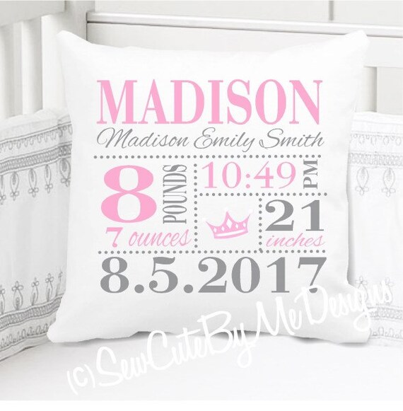 Girls Personalized Birth Announcement Birth Announcement Pillow Personalized