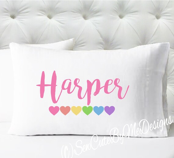 Personalized Pillowcase Rainbow Pastel Hearts Girls Etsy