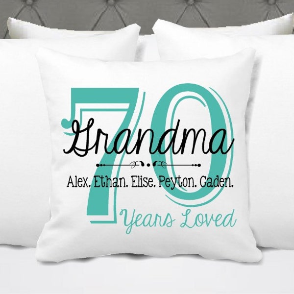 Personalized Grandkids Pillow, Grandma Pillow, Grandpa Pillow, Birthday Pillow, 60, 70, 75, 80, 90 Years Loved Birthday Gift