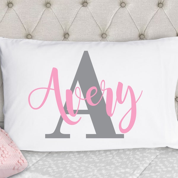 Personalized Girls Pillowcase - Name Initial Pillowcase - Kids Pillow Case - Standard Size Pillowcase